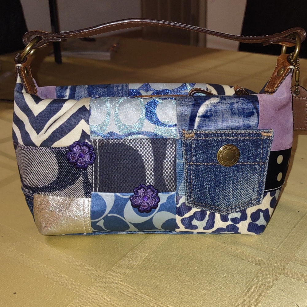 Coach Rare Embroided Multi-Patchwork Denim Pouche… - image 14
